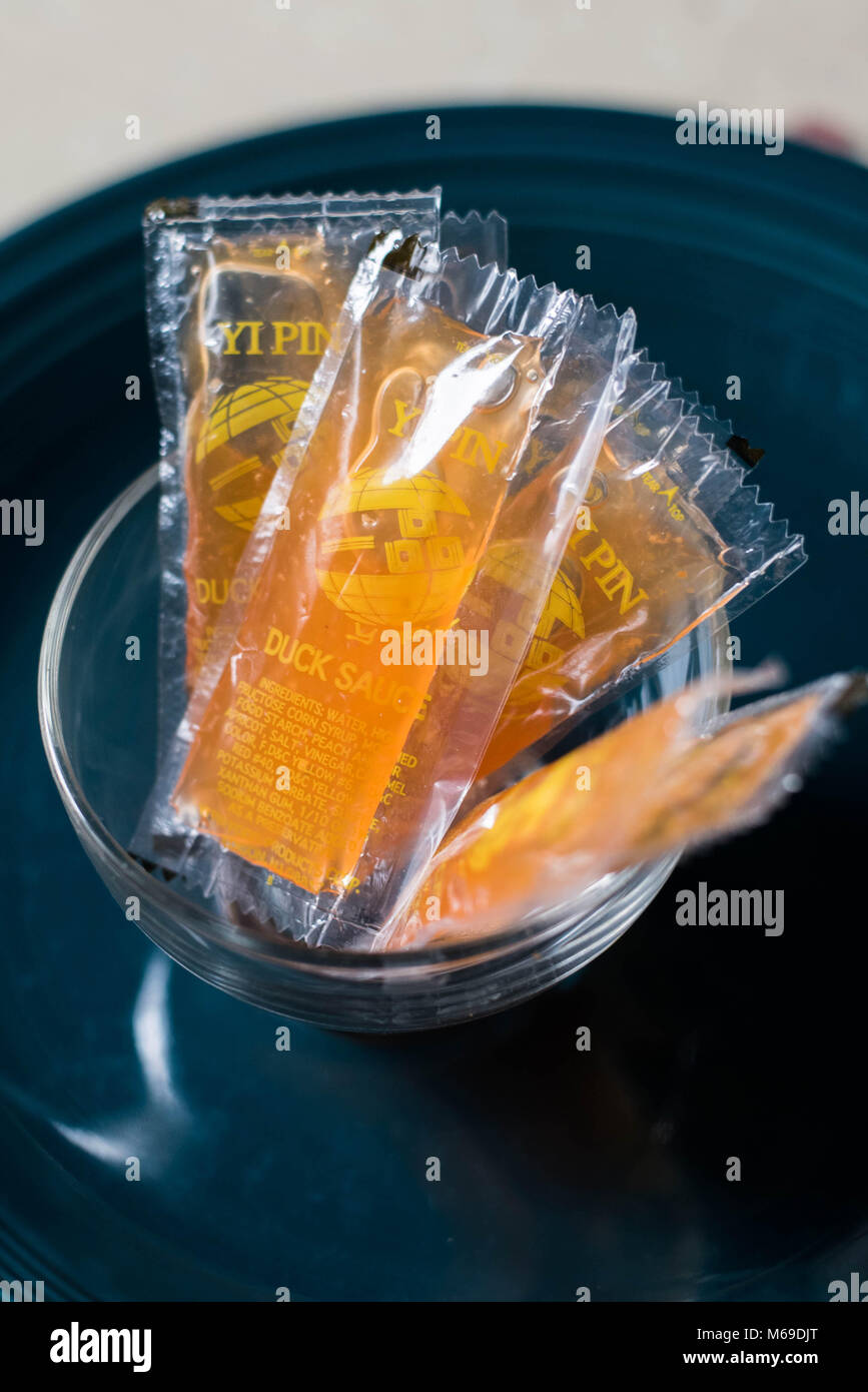 Chinese Take Out Food Duck Sauce Packets Stock Photo Alamy