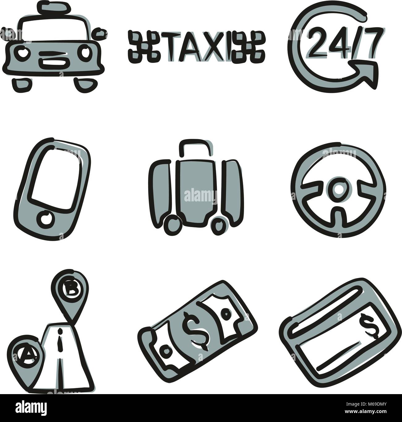 Taxi Icons Freehand 2 Color Stock Vector