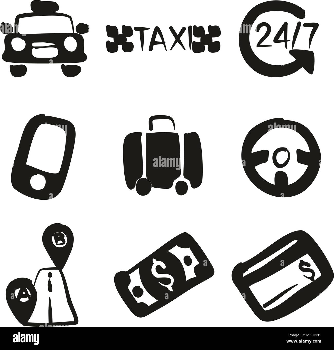 Taxi Icons Freehand Fill Stock Vector