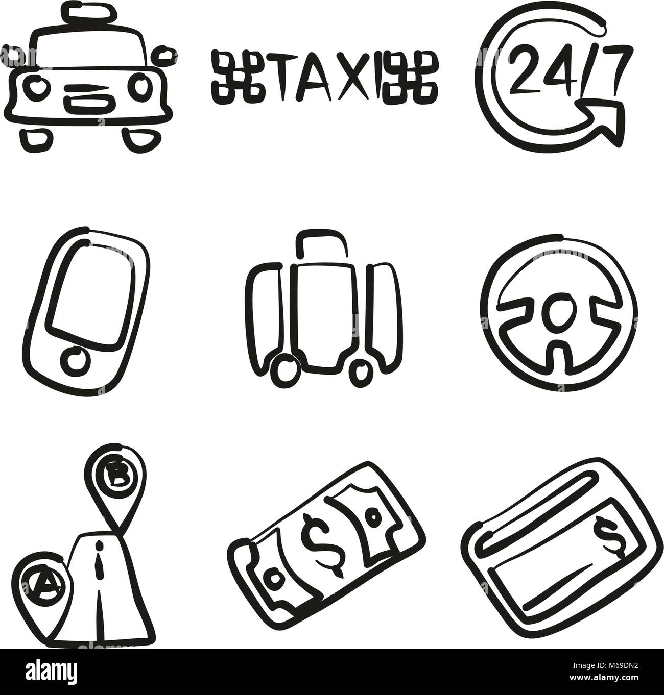 Taxi Icons Freehand Stock Vector