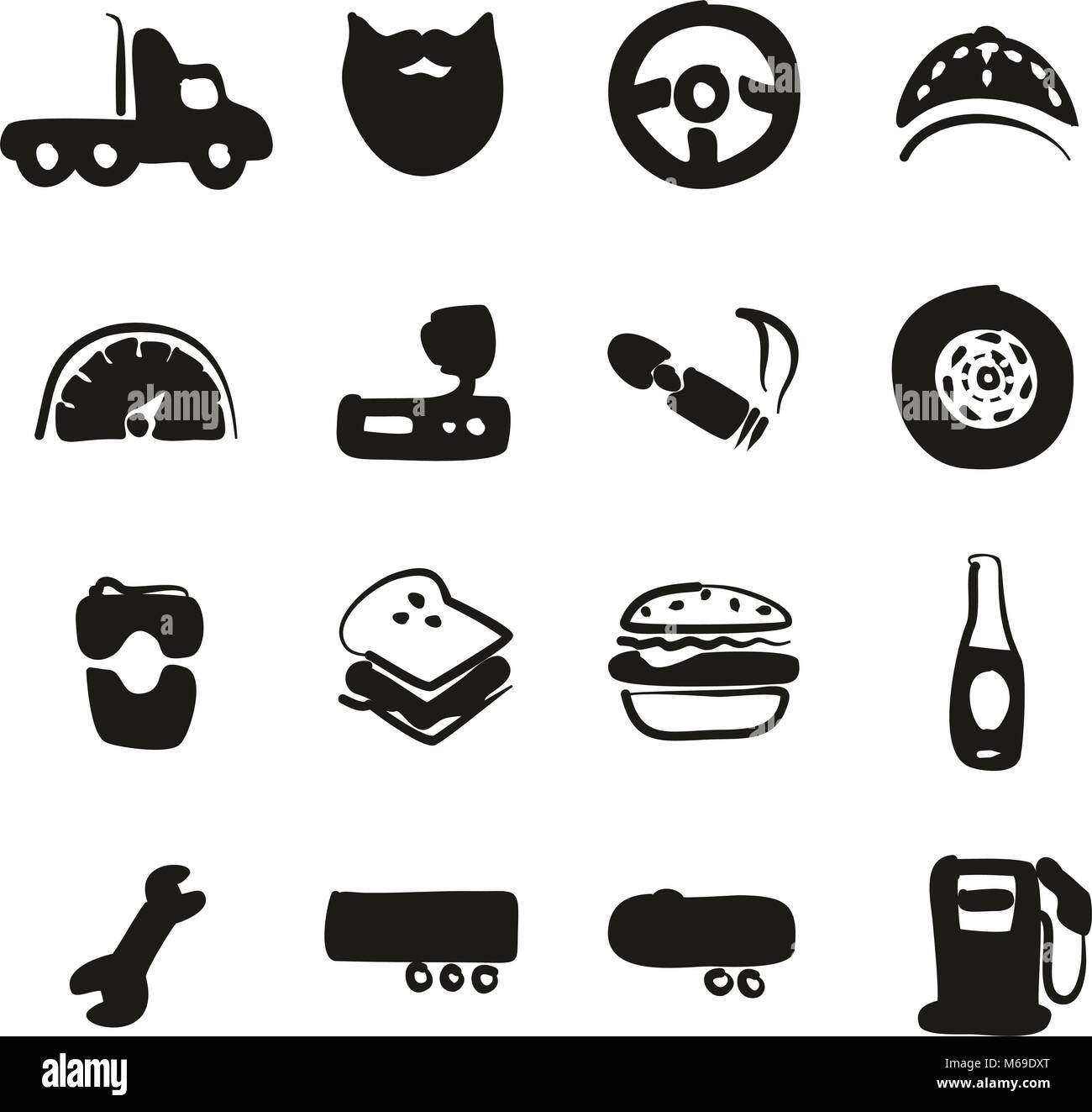 Truck Driver Icons Freehand Fill Stock Vector