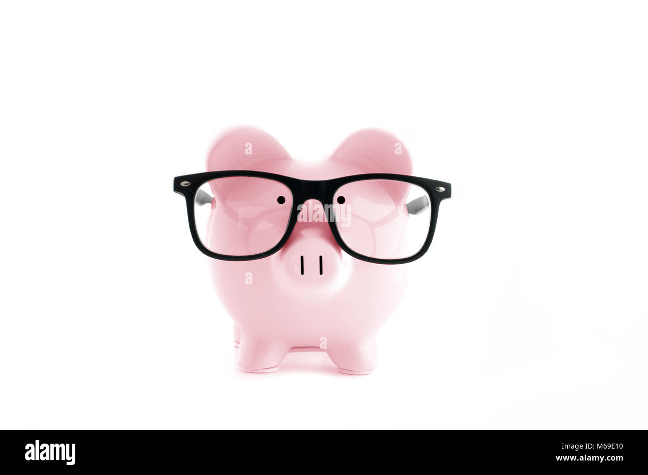 Front view. Pink piggy bank in glasses isolated on white Stock Photo ...
