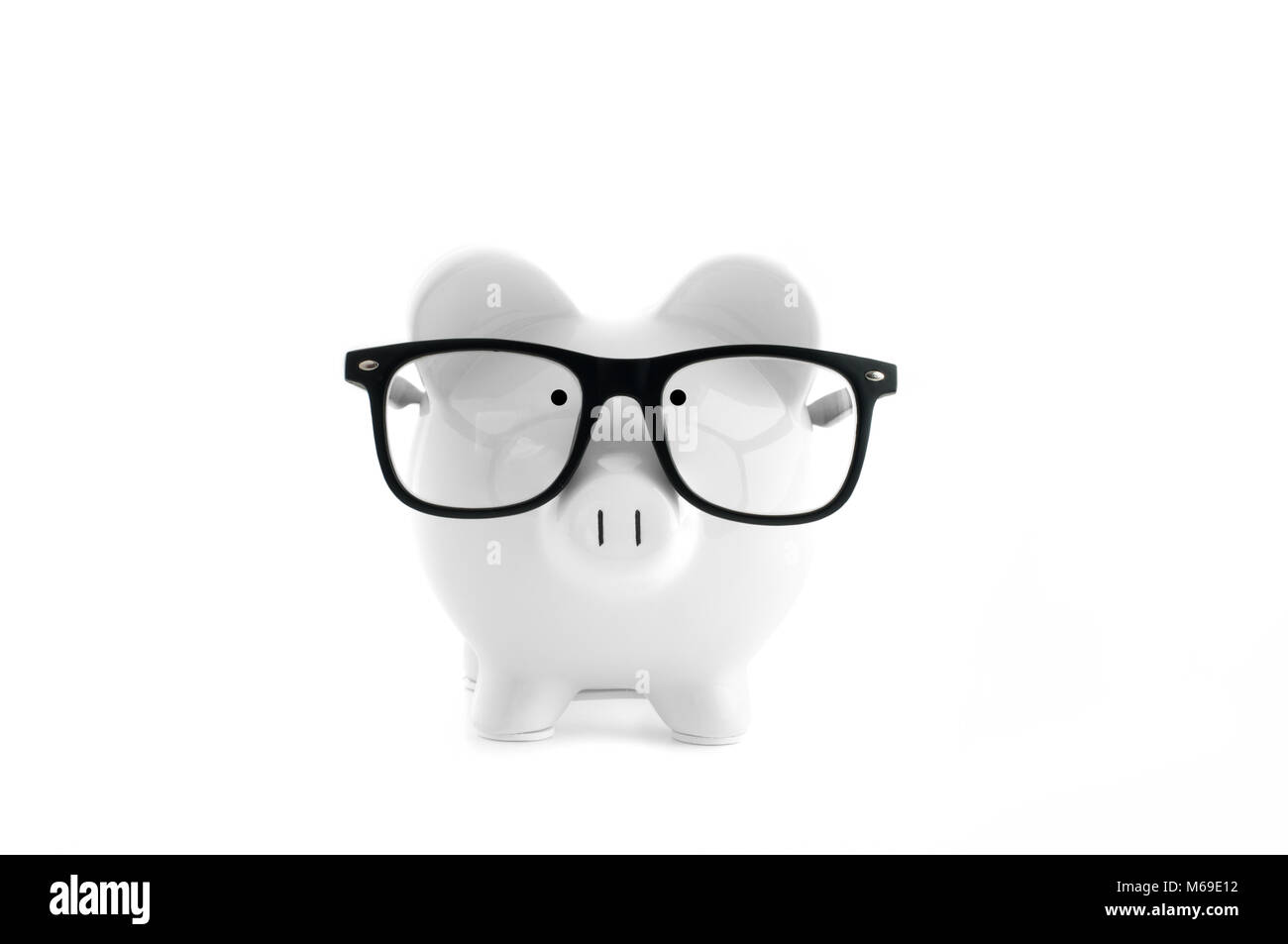 Front view. White piggy bank in glasses isolated on white Stock Photo ...