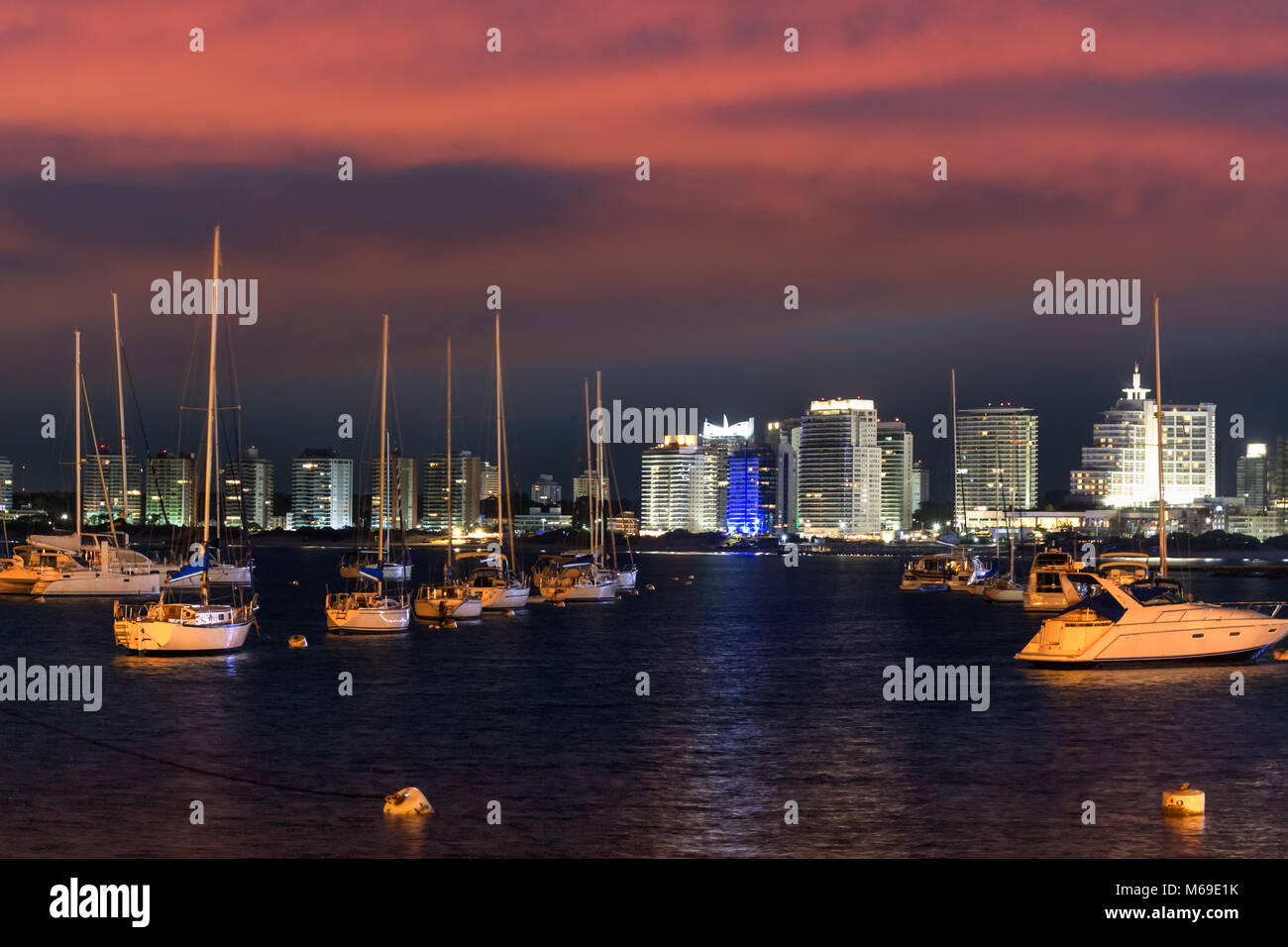 The Port of Punta Del Este at sunset - night, Uruguay. Stock Photo