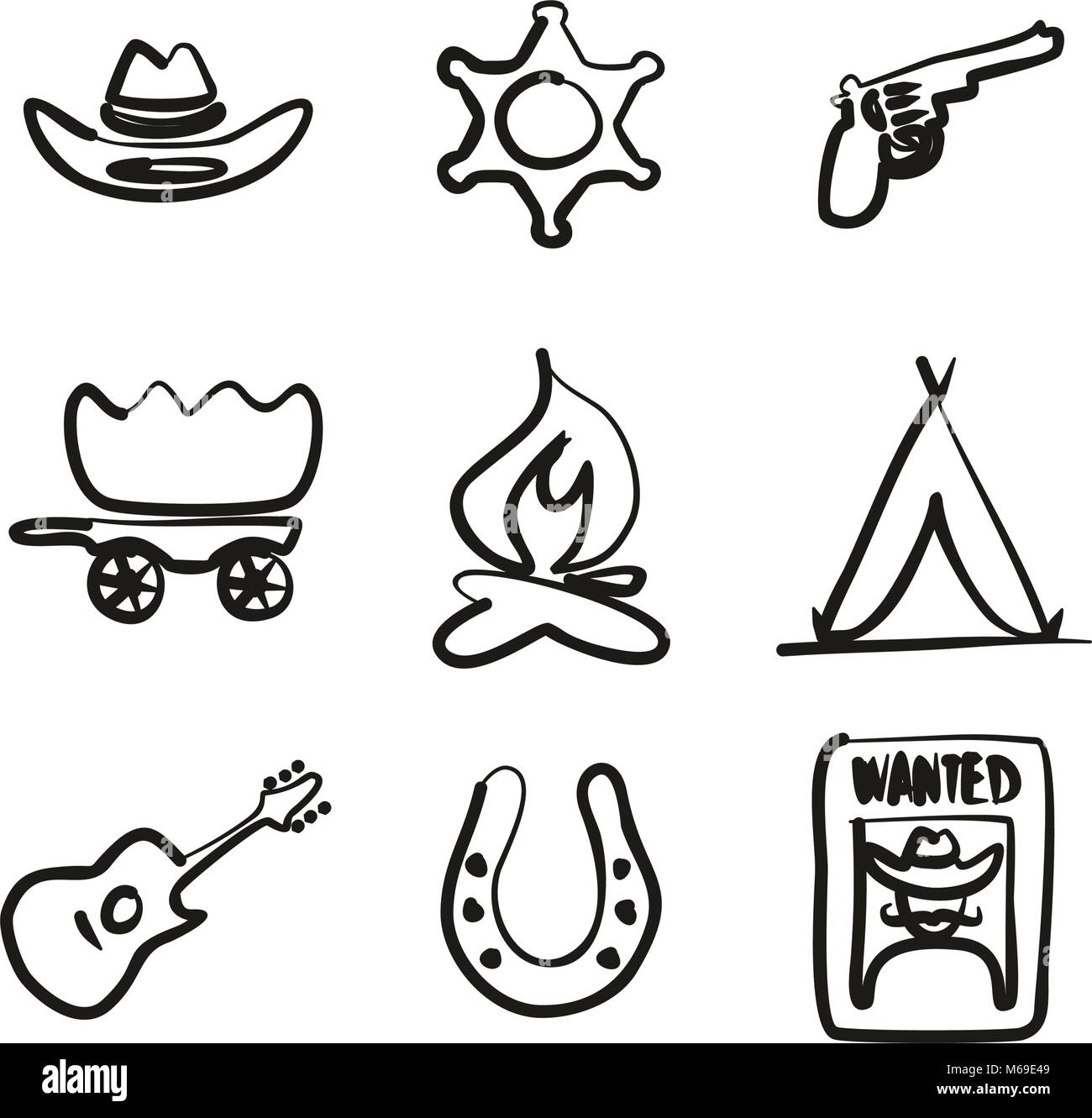 Wild West Icons Freehand Stock Vector Image & Art - Alamy