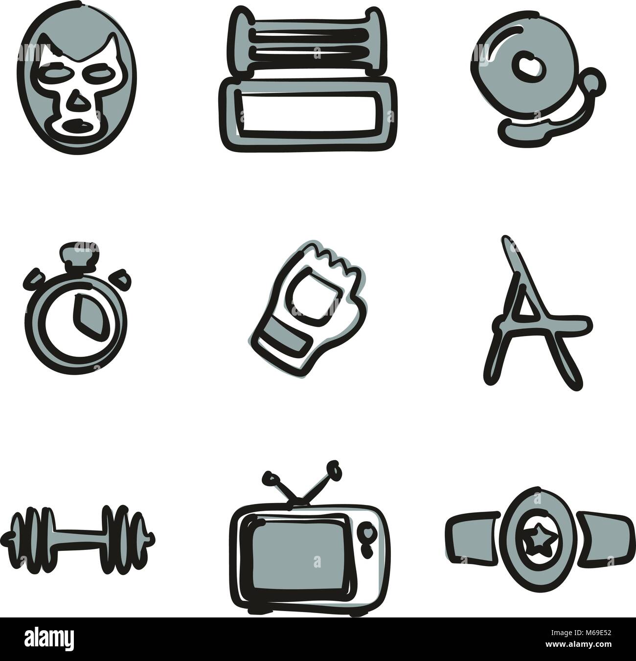 Wrestling Icons Freehand 2 Color Stock Vector