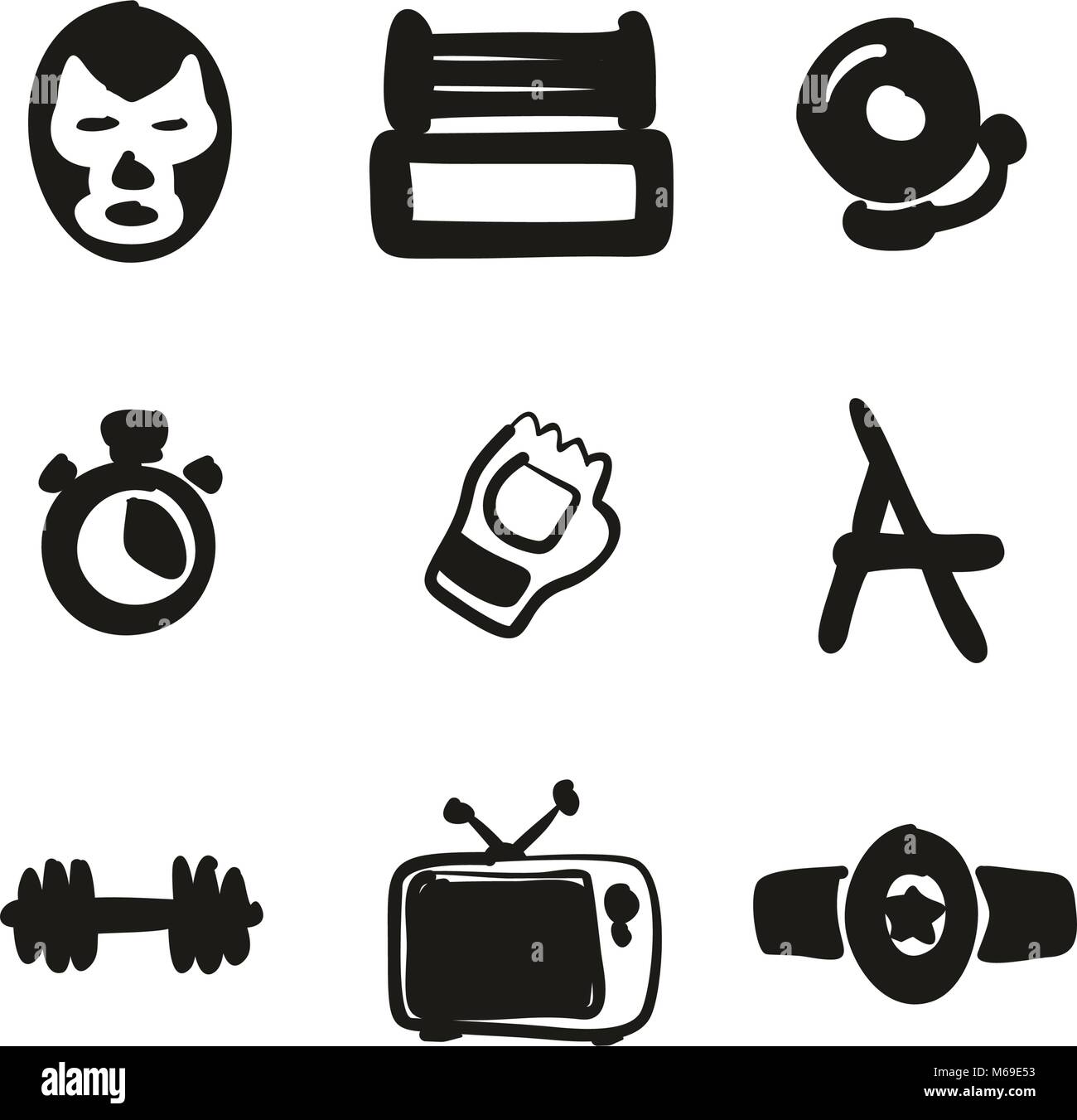 Wrestling Icons Freehand Fill Stock Vector
