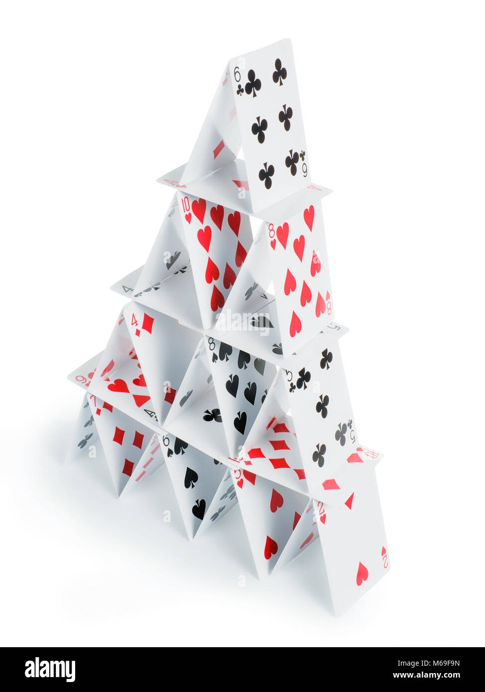 House of cards. Isolated on white, high angle view, clipping path included Stock Photo