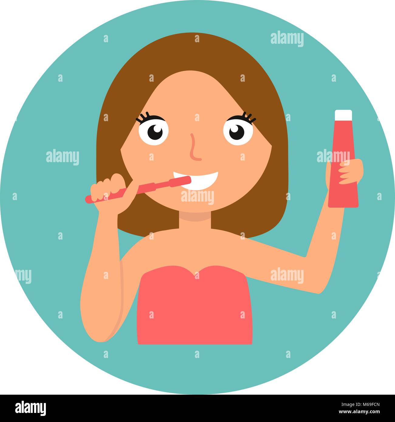 dental hygiene. happy girl brushing her teeth Stock Vector