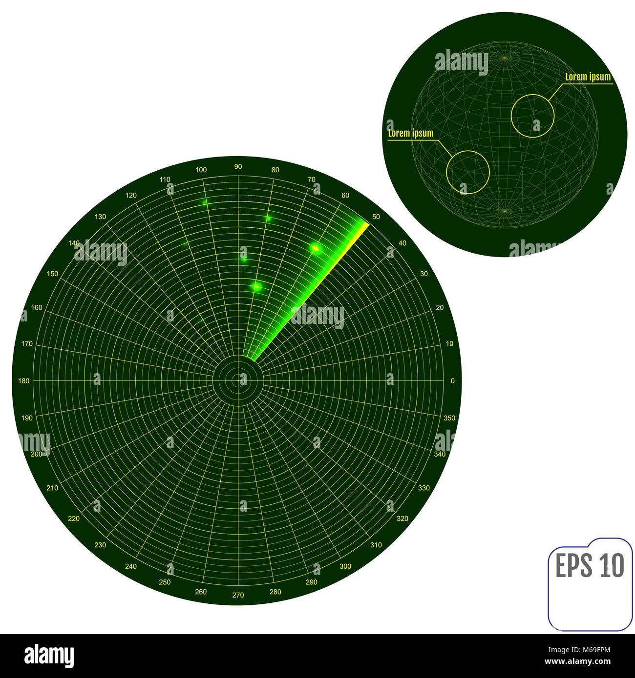 Green radar screen with targets in process ,dynamic illustration