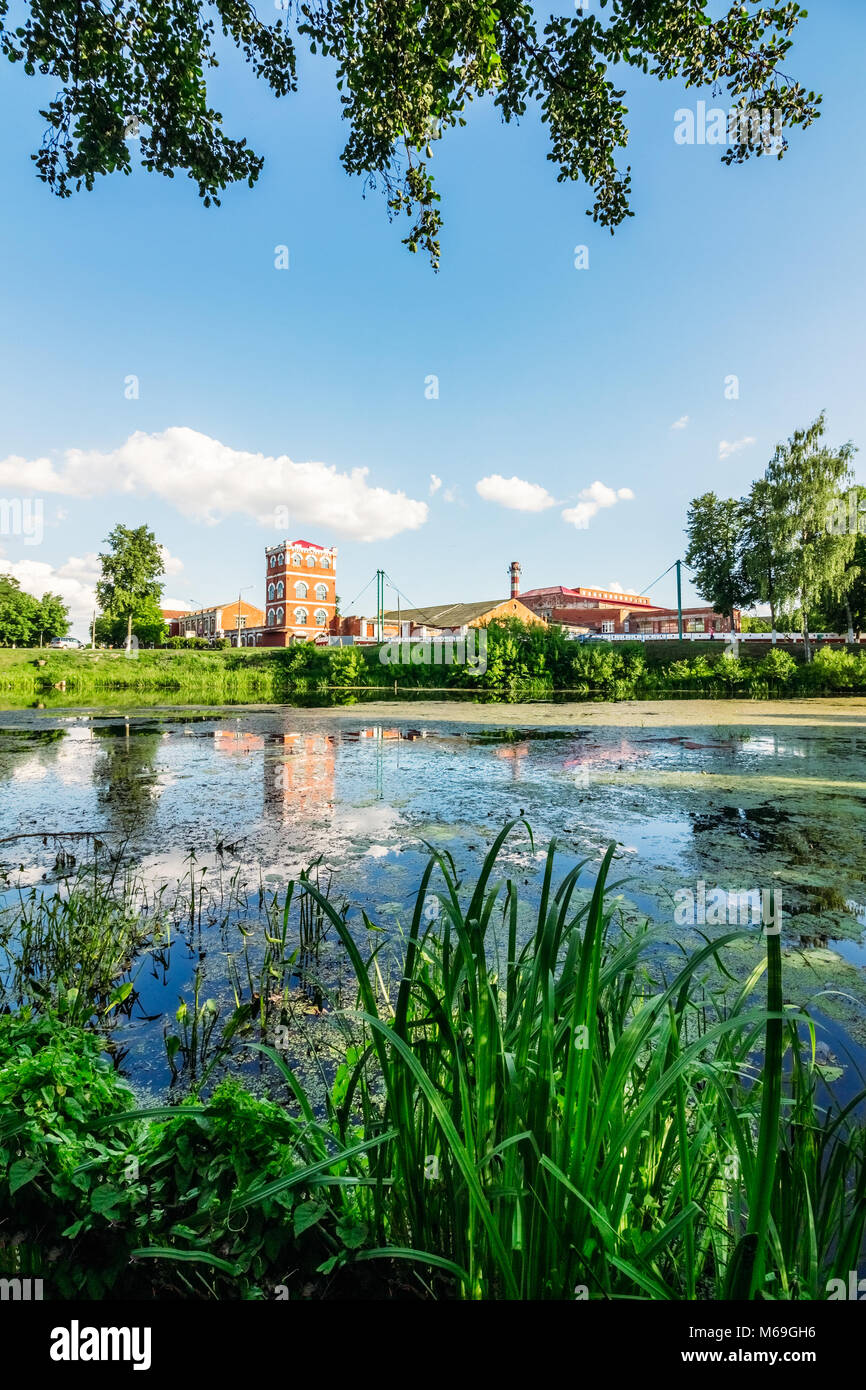 River landscape with an old paper factory on the river bank Stock Photo ...