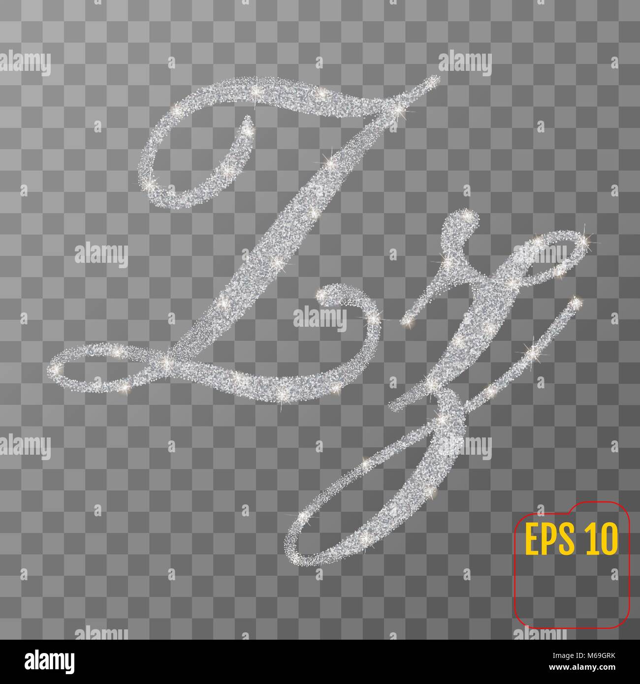 Silver glitter powder letter Z in hand painted style on transparent