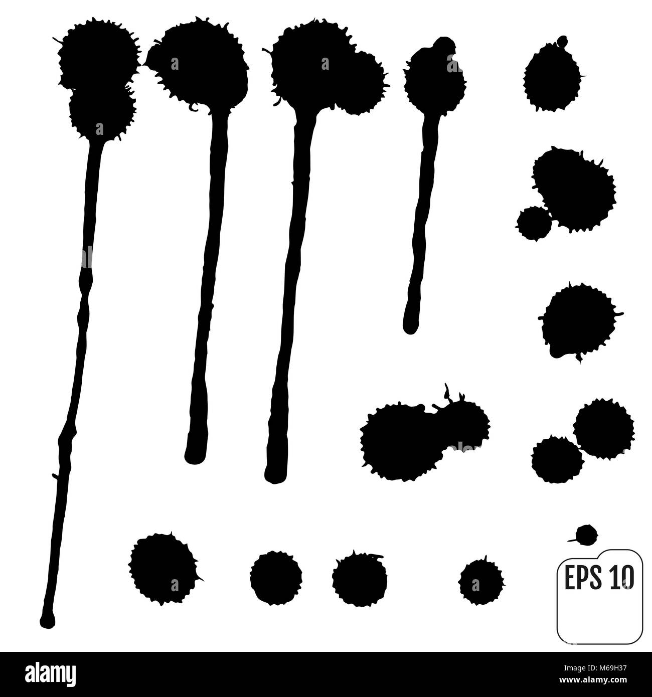 Vector Set Of Ink Splashes Ink Blots Splatter Collection Stock Vector