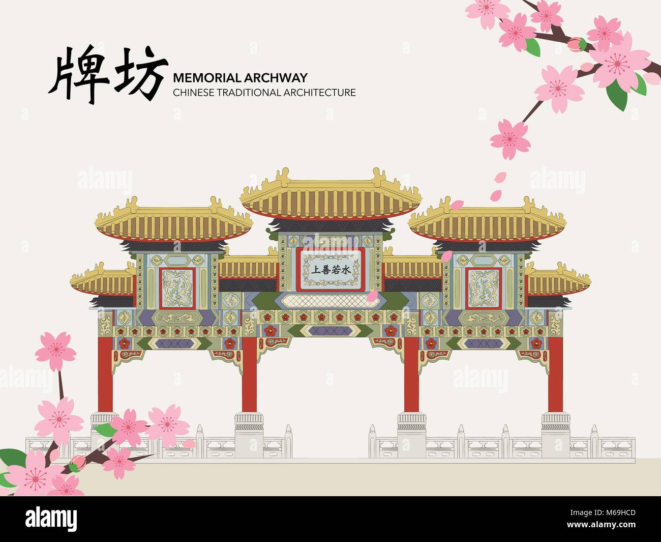Vector Chinese Traditional Template Series Architecture Building memorial archway gateway Stock Vector