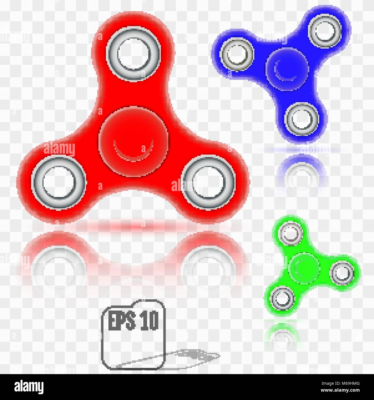 Fidget finger spinner stress, anxiety relief toy. Red, green and blue  spinners on transparent background. Vector illustration Stock Vector Image  & Art - Alamy