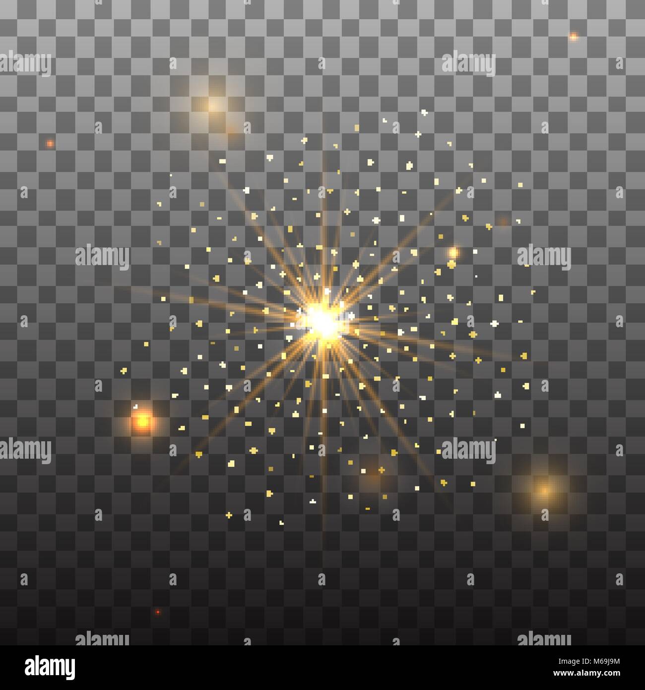 Transparent glow light effect. Star burst with sparkles. Gold glitter