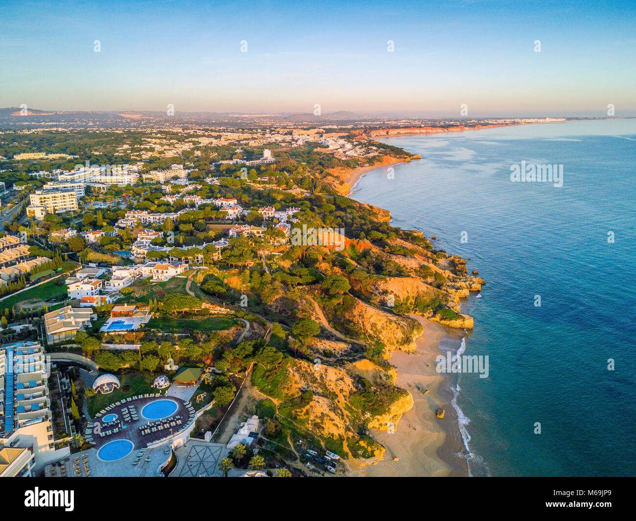 Aerial view of coast in Olhos de Agua, Algarve, Portugal Stock Photo