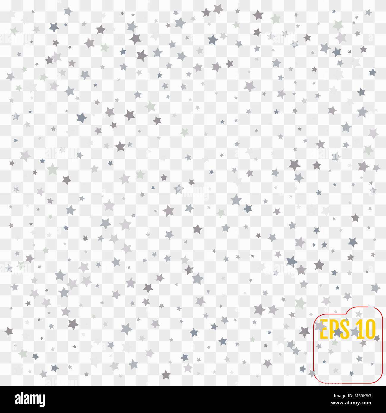Abstract pattern of random falling silver stars on