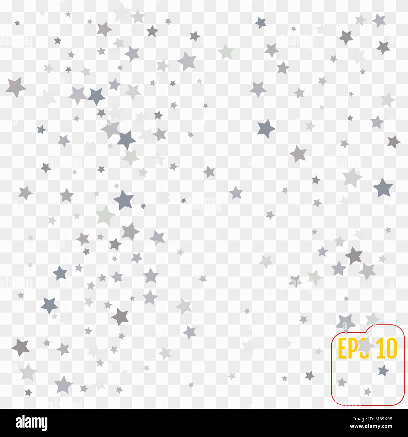 Silver glitter falling stars. Silver sparkle star on transparent Stock