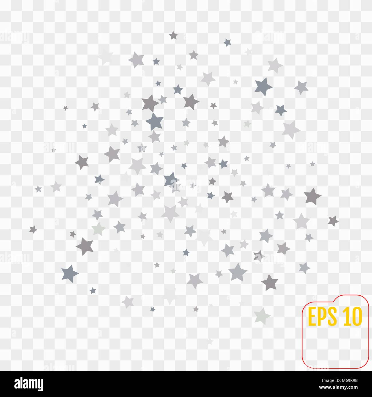 Abstract pattern of random falling silver stars on
