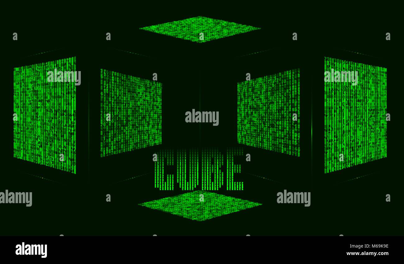 Abstract futuristic green background with cube in matrix style Stock ...