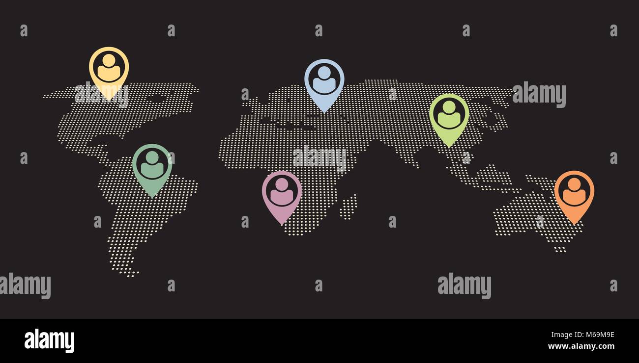 international team - pepople located around the world Stock Vector