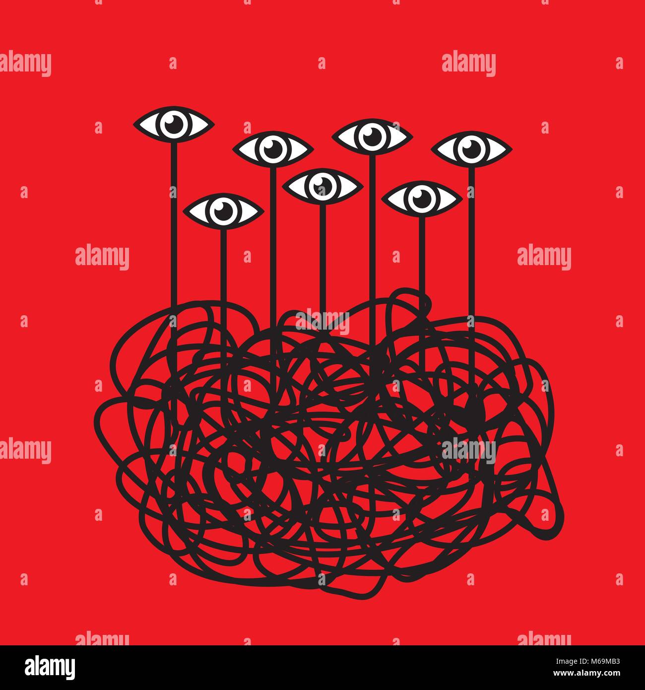 paranoid nightmare: somebody watching in seven eyes Stock Vector