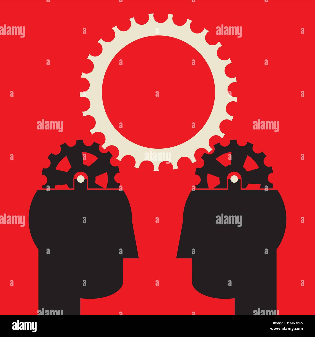 driving gear connecting two people to create a new bright idea Stock Vector