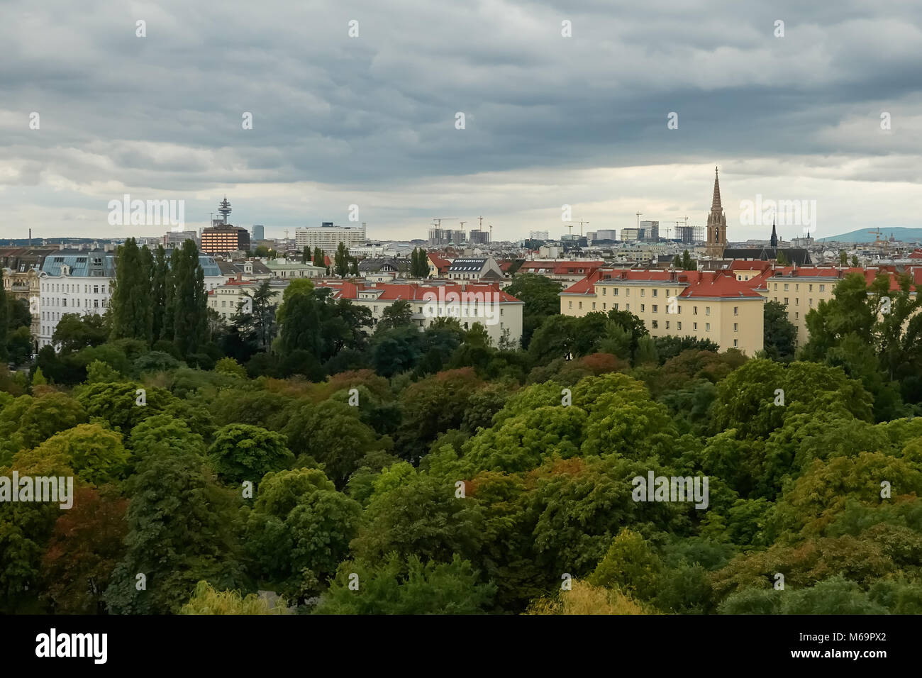 A panoramic view of the architecture of Vienna. The combination of nature and the city. Stock Photo