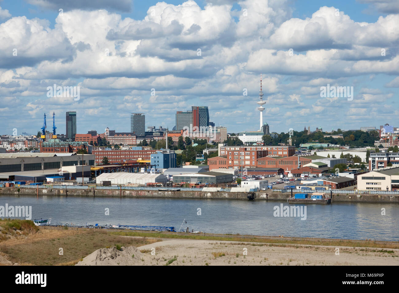 A panoramic view of the Hamburg from the seaport on a summer sunny day. Stock Photo