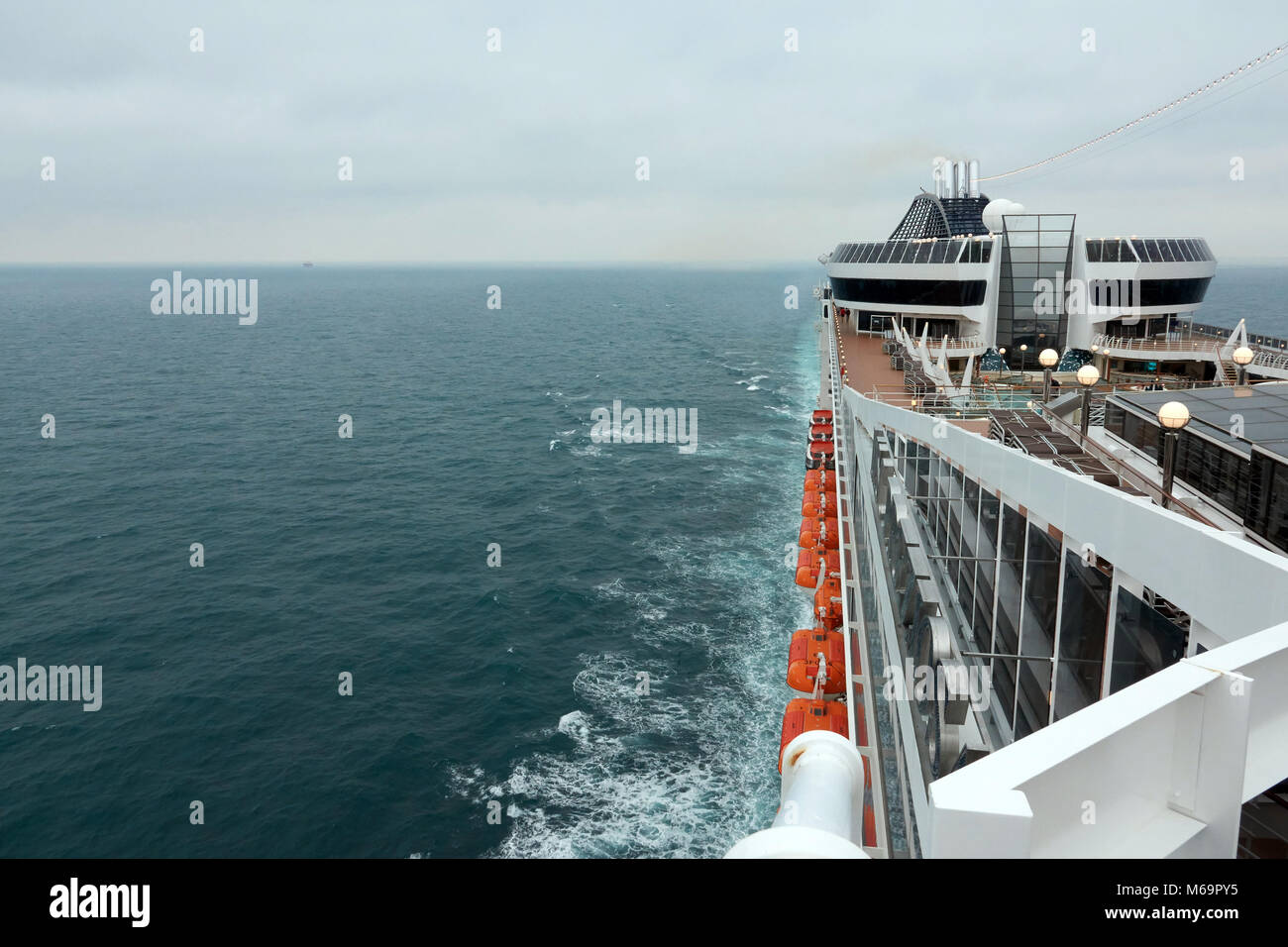 Great cruise liner in the open sea in cloudy weather. Stock Photo