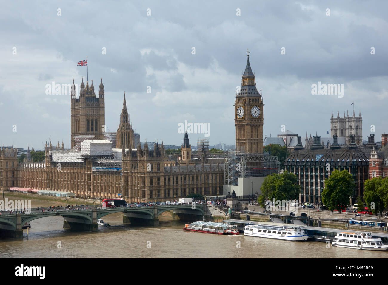Reconstruction of Big Ben in London in 2017. Cloudy weather. Stock Photo