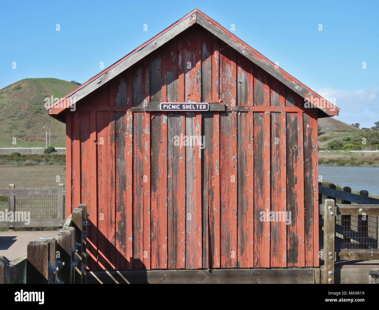 Picnic shelter in Don Edwards San Francisco Bay National Wildlife Refuge Stock Photo