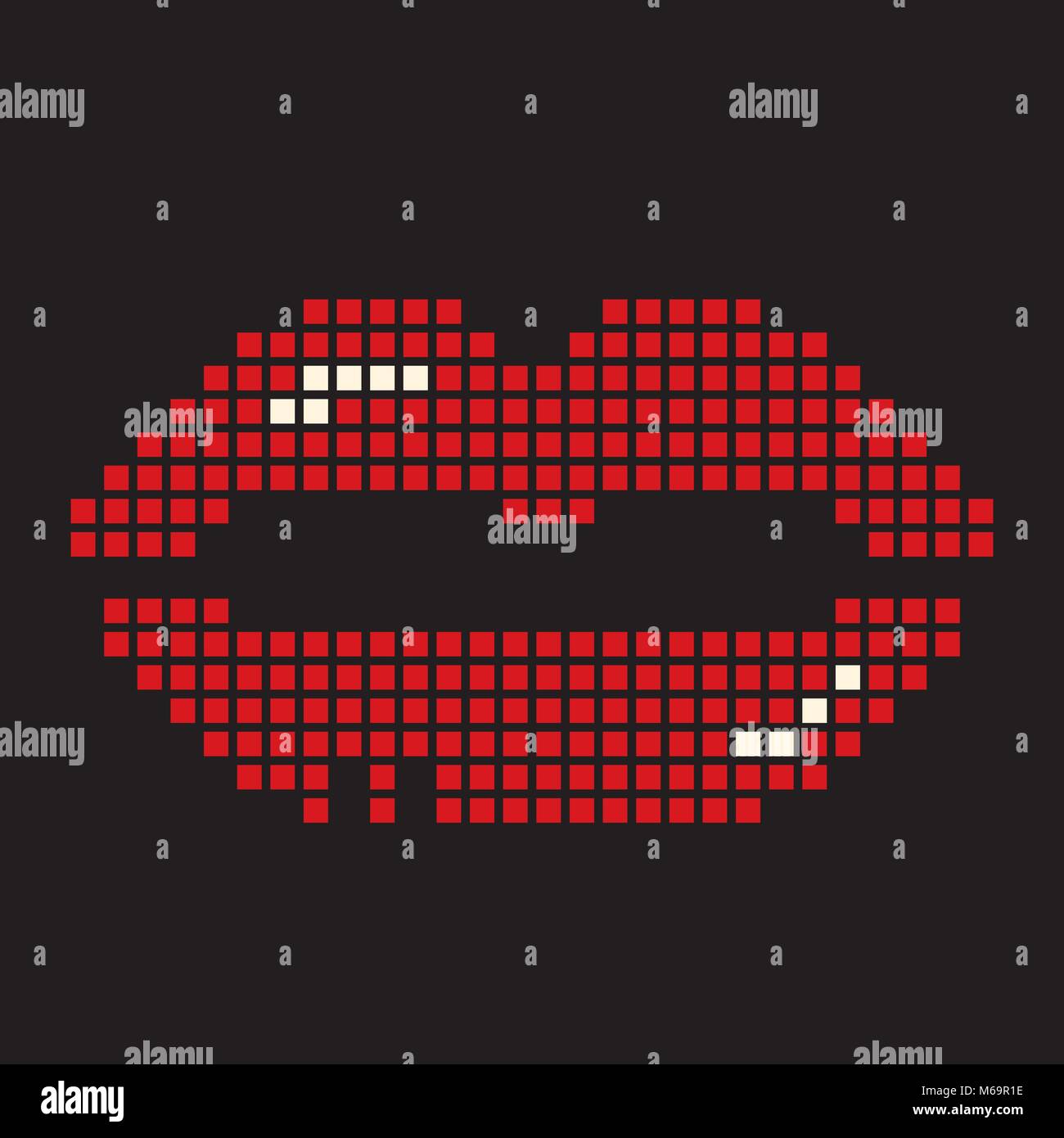 pixel lips  early computer graphic stylization Stock Vector