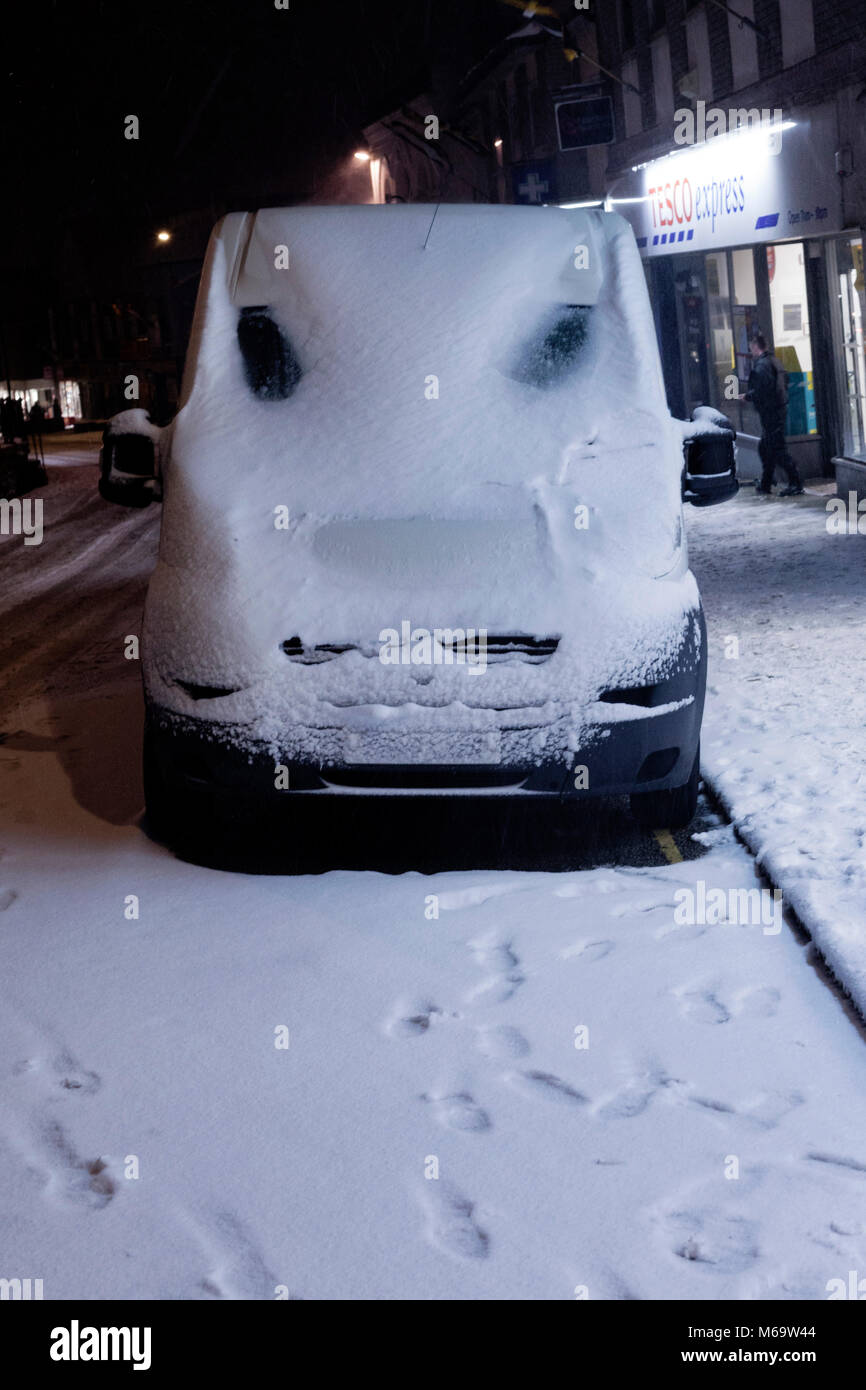 Penzance, Cornwall, UK. 1st March, 2018. UK Weather. Penzance, Cornwall UK. Beast from the East spotted in Penzance high street!   Credit Mike Newman/AlamyLiveNews Stock Photo