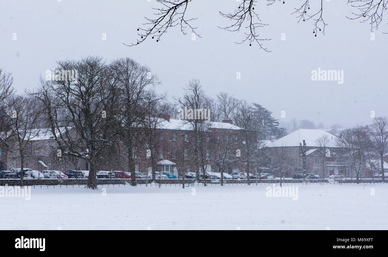 Armagh, Northern Ireland. 1st Mar, 2018. Snow scenes from The Mall in Armagh City, Northern Ireland. Credit: Darren McLoughlin/Alamy Live News Stock Photo