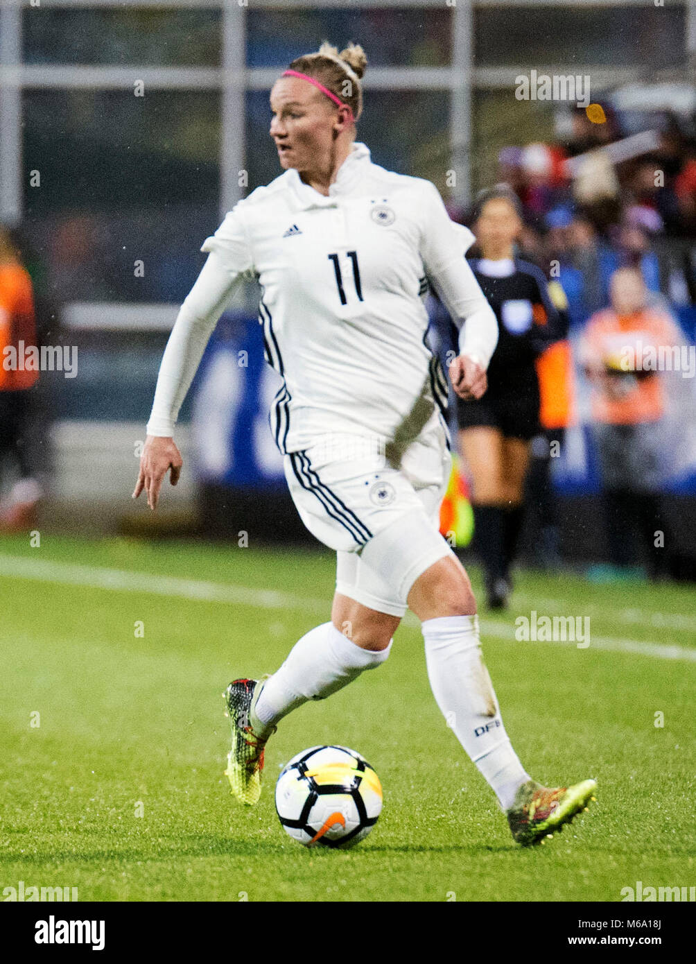 Columbus, Ohio, USA. March 1, 2018: Germany forward Alexandra Popp (11) handles the ball against the USA during their match at the SheBelieves Cup in Columbus, Ohio, USA. Brent Clark/Alamy Live  News Stock Photo
