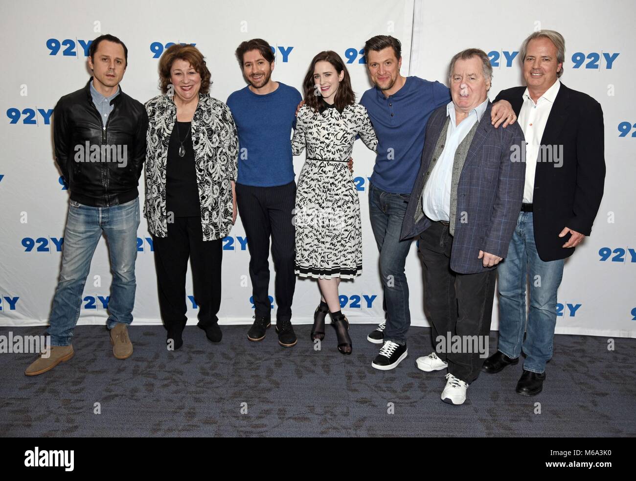 New York, NY, USA. 1st Mar, 2018. Giovanni Ribisi, Margo Martindale, Michael Zegen, Rachel Brosnahan, Shane McRae, Peter Gerety, Graham Yost at arrivals for SNEAKY PETE and THE MARVELOUS MRS. MAISEL Casts Appearance, 92nd Street Y, New York, NY March 1, 2018. Credit: Derek Storm/Everett Collection/Alamy Live News Stock Photo