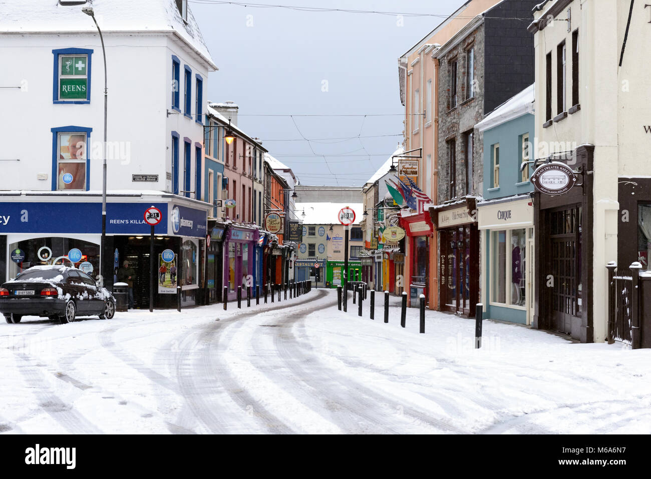 Ireland weather. Cold and snow in Killarney, County Kerry, Ireland since the town has been hit by 'The beast from the East' storm Emma. Stock Photo
