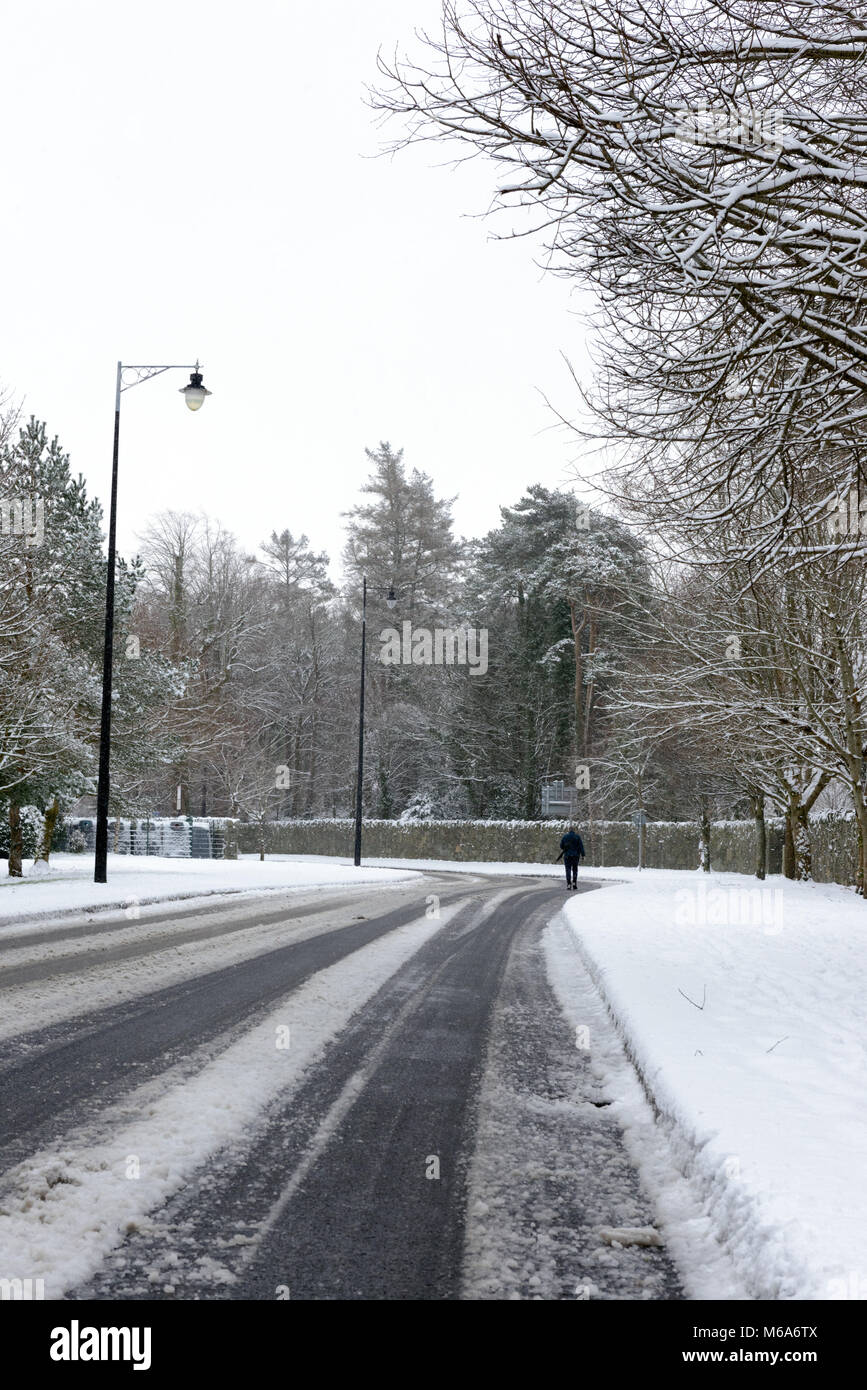 Irish weather. Cold winter Ireland. Streets covered in snow since the town has been hit by 'The beast from the East' storm Emma. Stock Photo