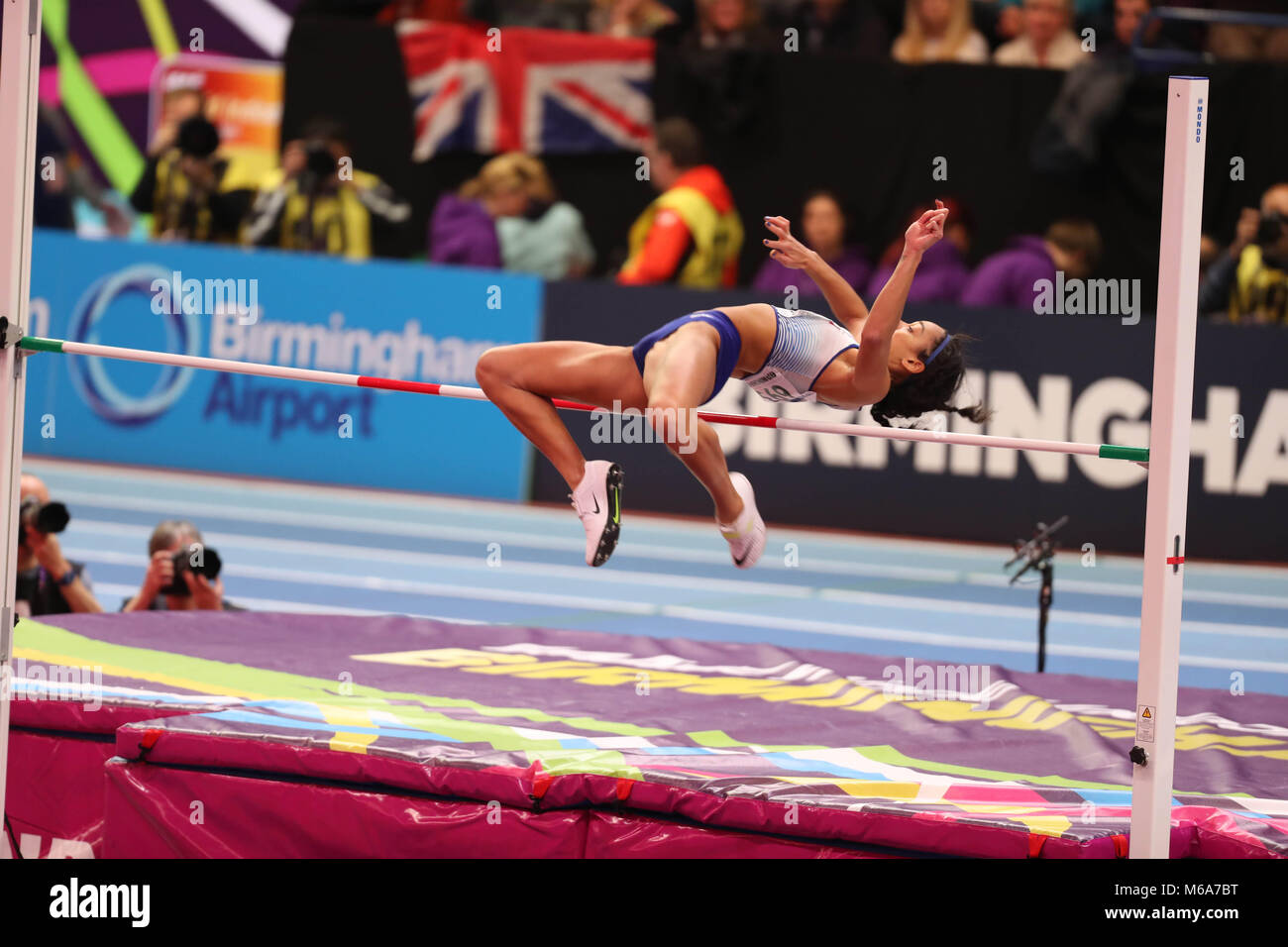 Birmingham, UK. 2nd Mar, 2018. Katarina JOHNSON-THOMPSON GREAT BRITAIN competes in the high jump during the IAAF World Indoor Championships in Birmingham, England Credit: Ben Booth/Alamy Live News Stock Photo