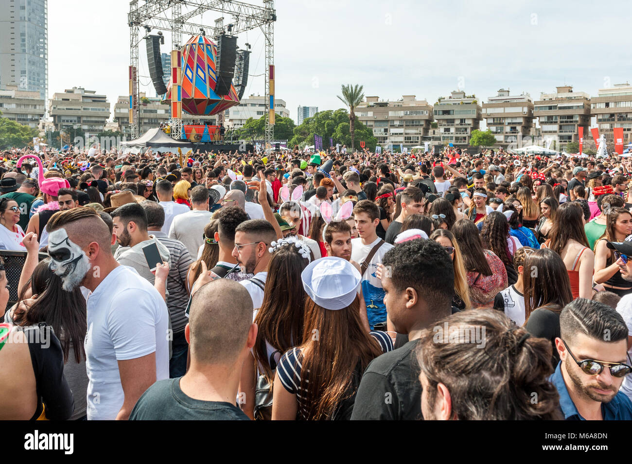 Tel Aviv Yafo, Israel. 02nd Mar, 2018. Israel, Tel Aviv-Yafo - 2 March  2018: The annual street party is Tel Aviv's biggest Purim event. Purim is a  Jewish holiday that commemorates the