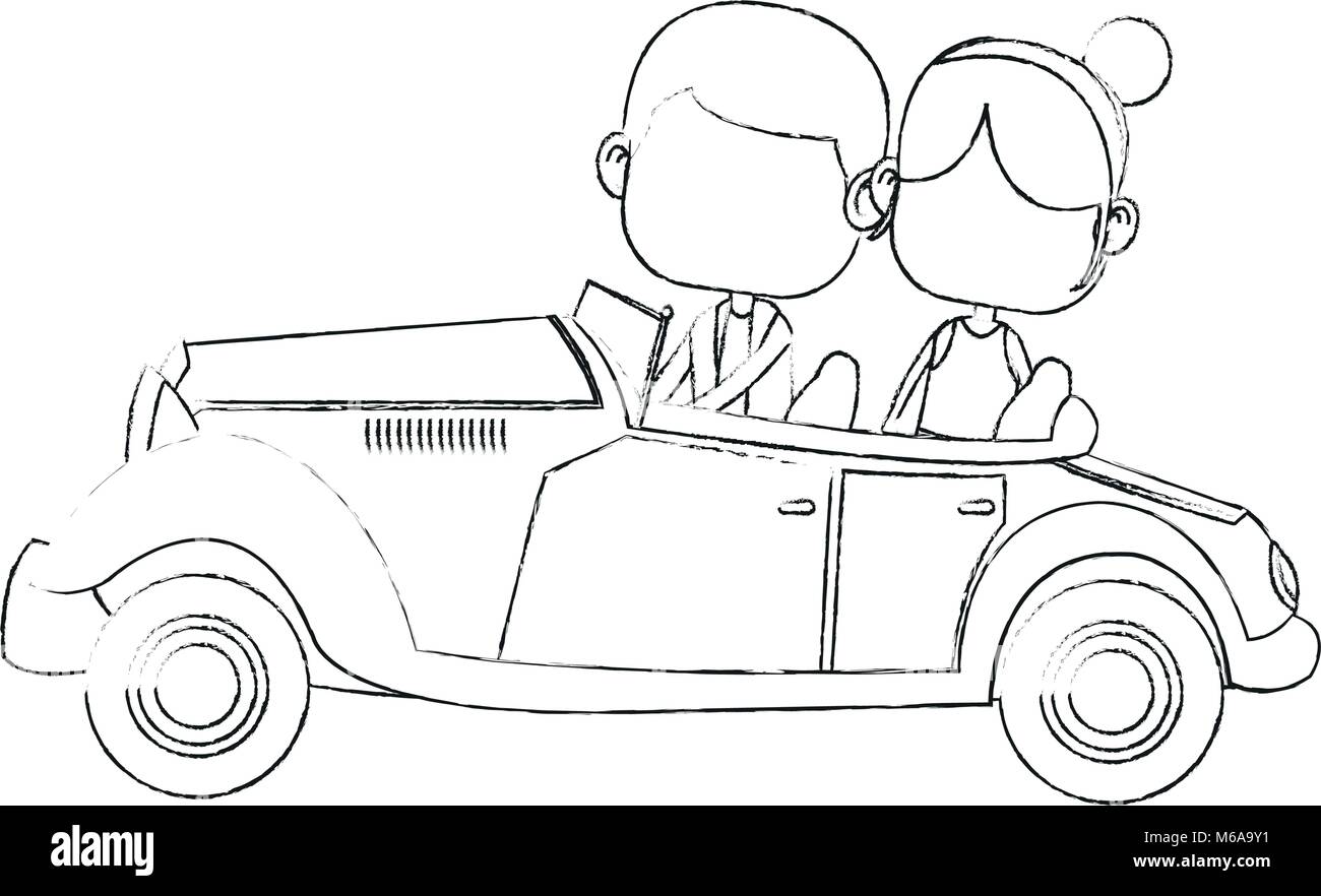 Cute Boy With Girl Driving Vintage Car Stock Vector Image Art Alamy