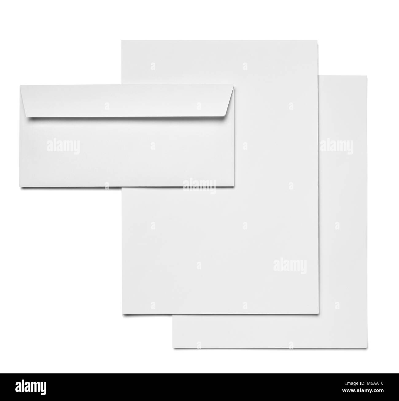envelope, paper and business card template on white background Stock Photo