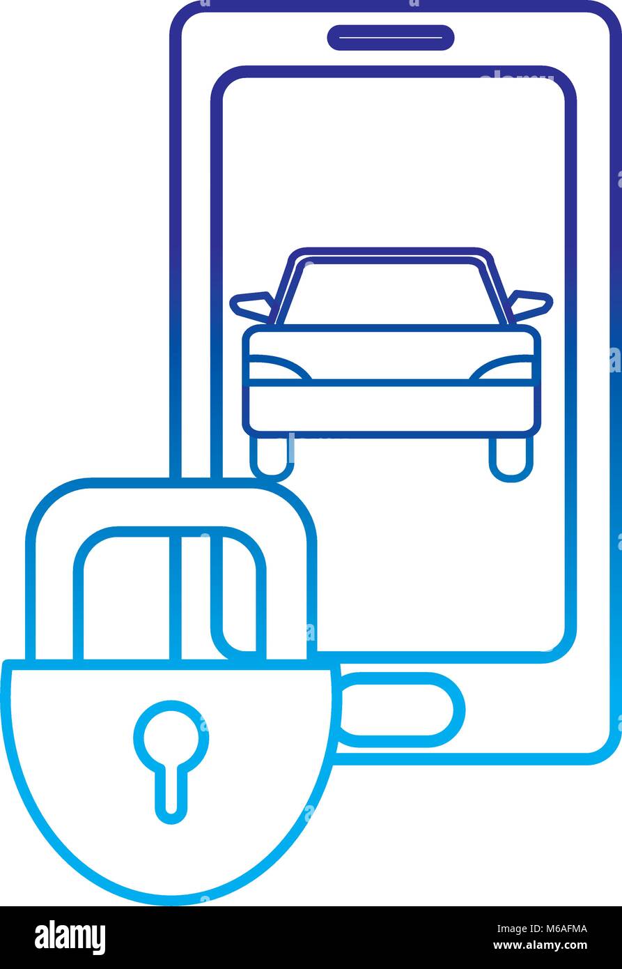 degraded line smartphone with car and close padlock security Stock ...