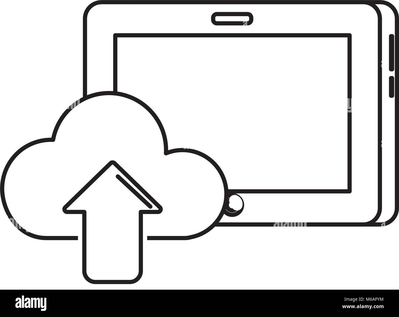 line tablet technology with cloud data icon Stock Vector Image & Art ...
