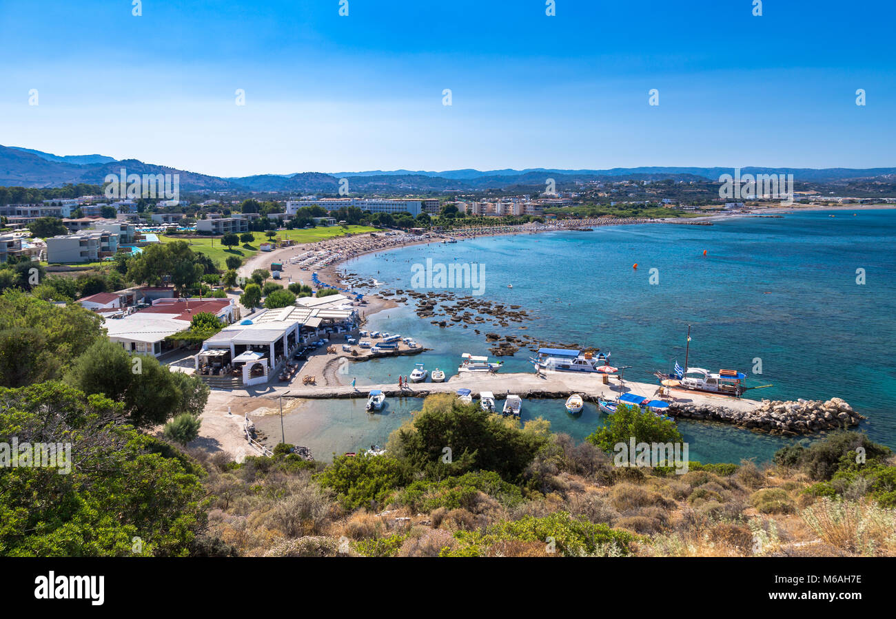 View of bay of Kolymbia, Rhodes Stock Photo