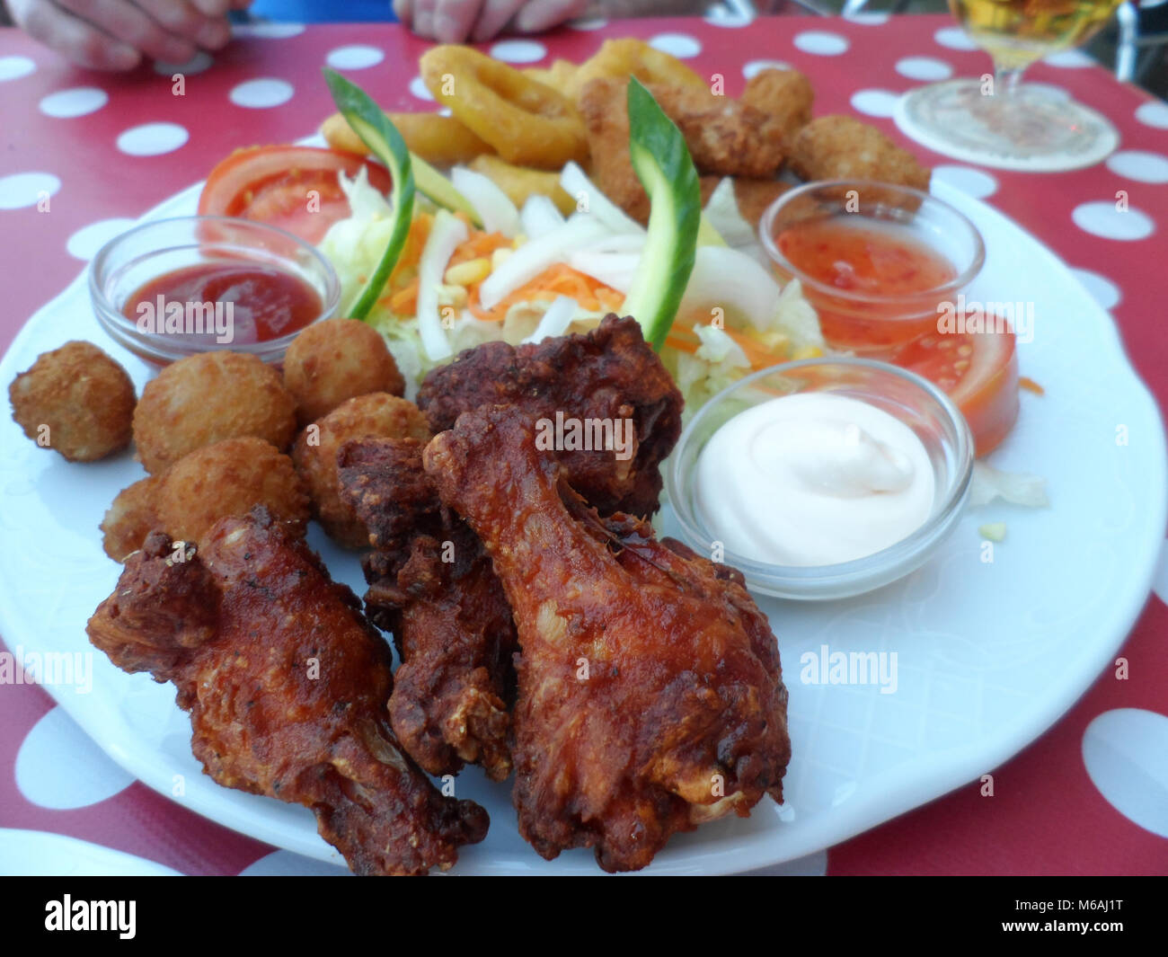 A selection of Tapas with dips taken in a Tapas bar in Fuengirola