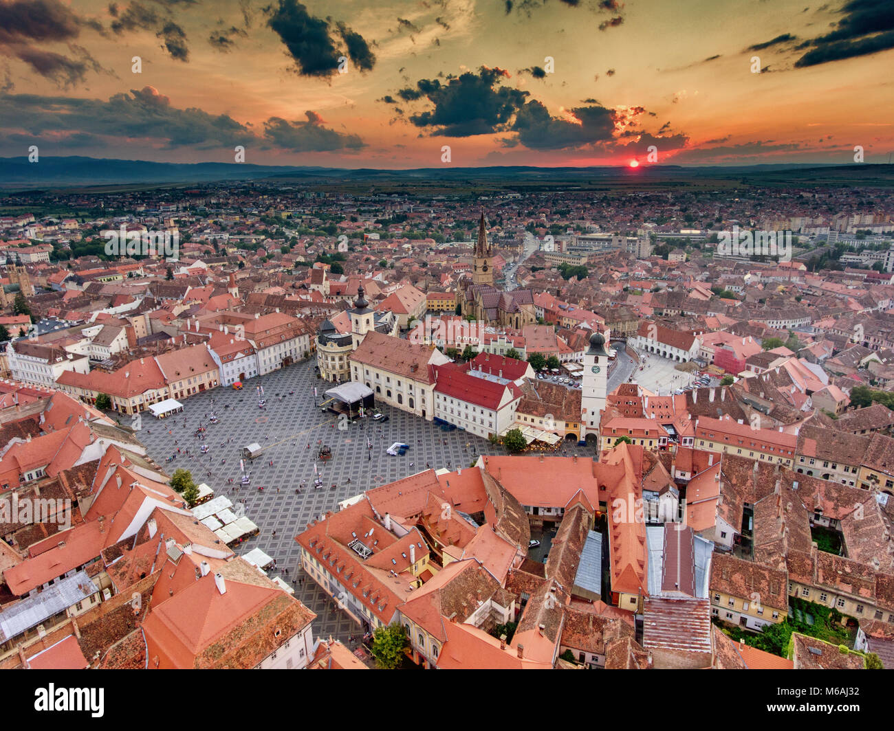 Aerial view of Sibiu Romania Stock Photo