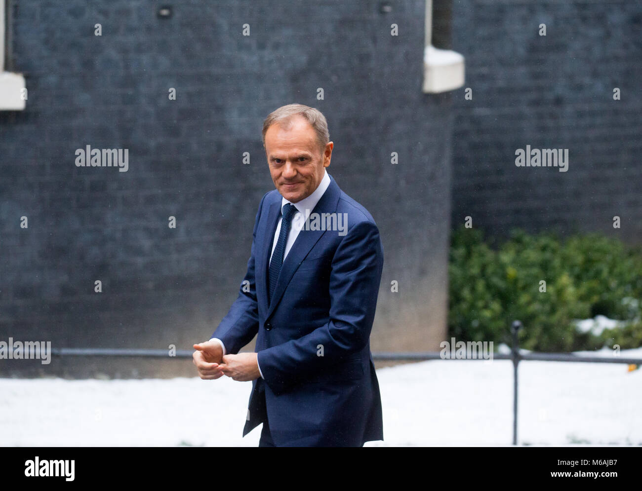 President of the European Council, Donald Tusk, arrives at 10 Downing Street, for talks with British Prime Minister, Theresa May about Brexit Stock Photo